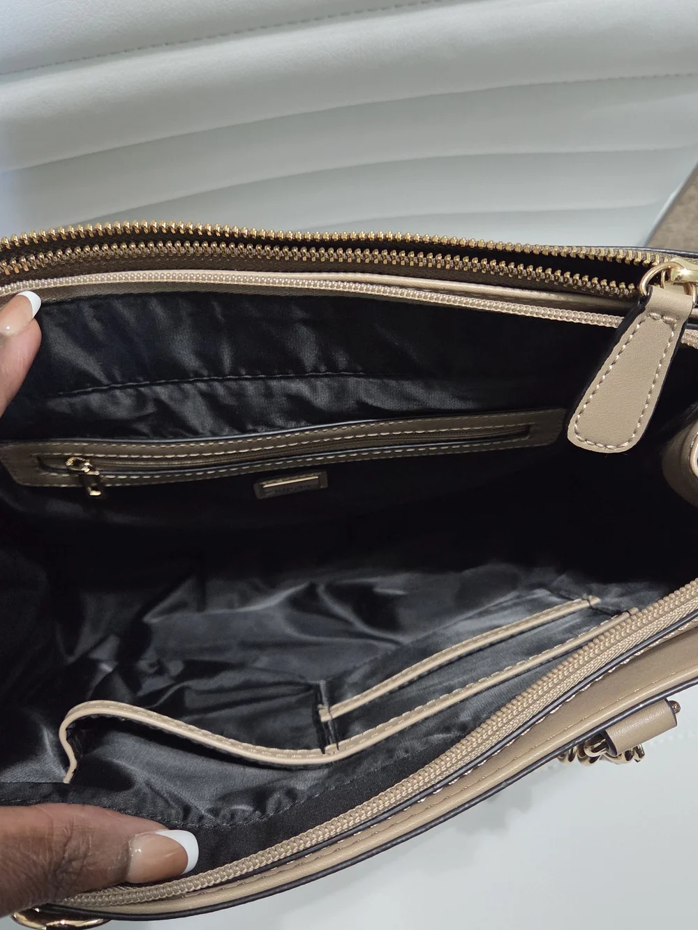 GUESS Factory Ellison Monogram Satchel Handbag in Brown with Gold Hardware